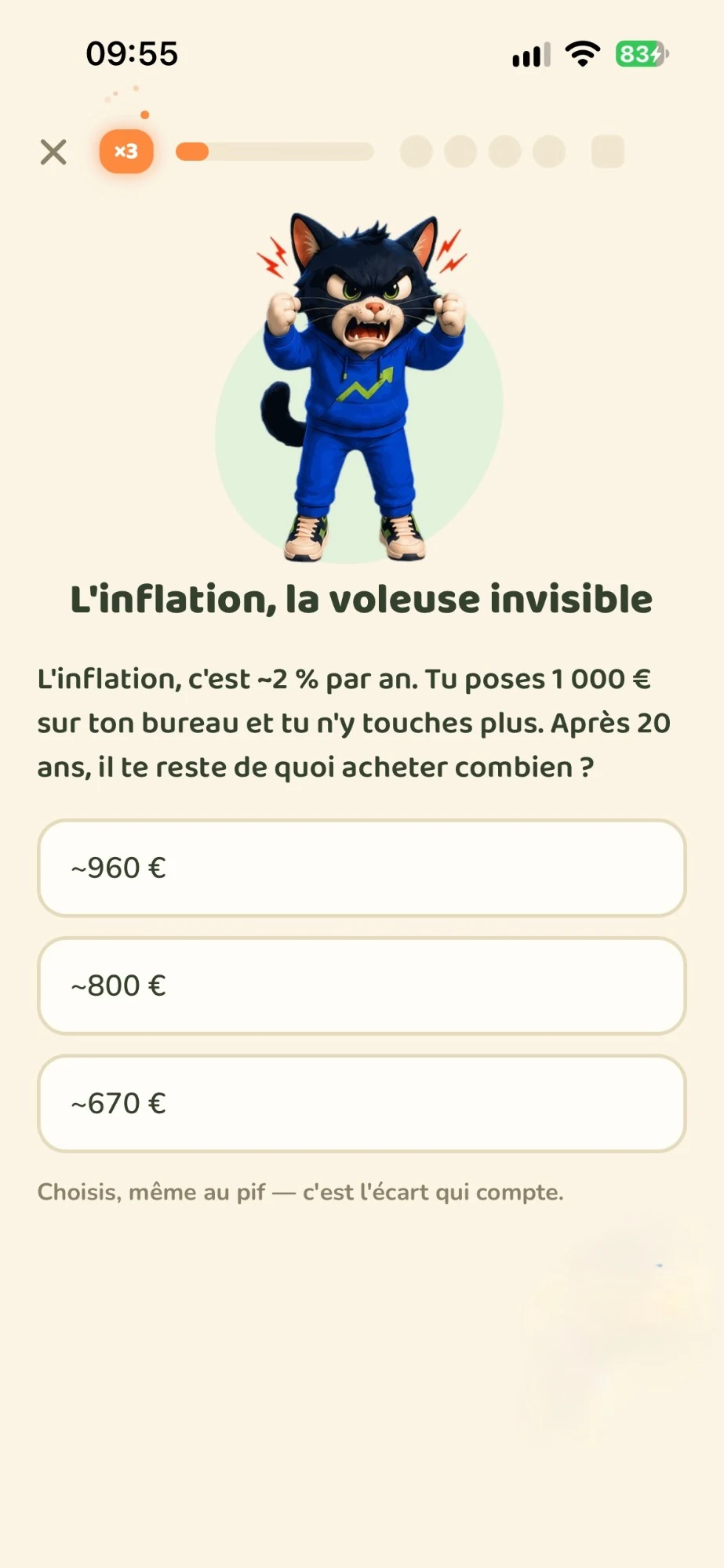 Écran CRESKO : carte à deviner sur l'inflation