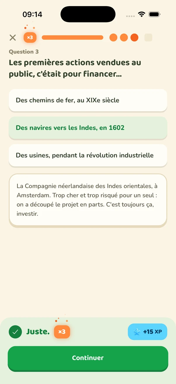 Écran CRESKO : quiz avec le combo ×3