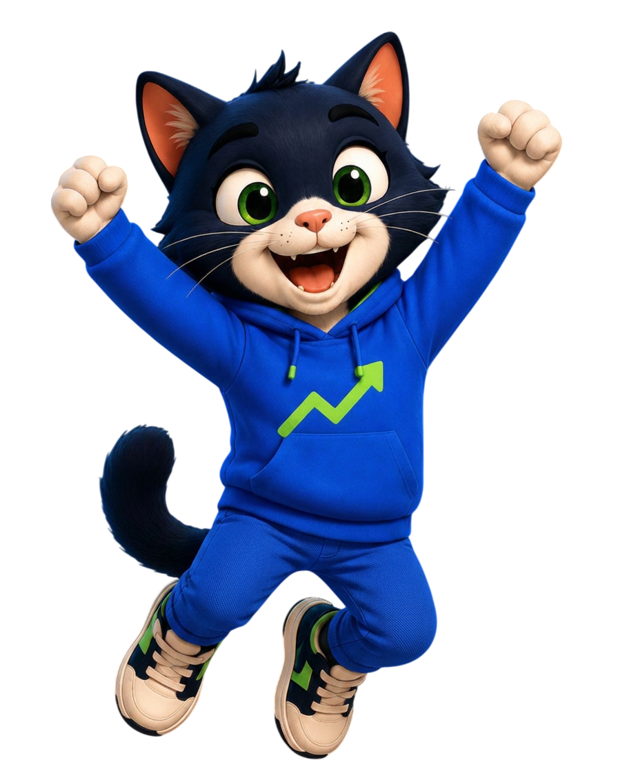 Nesto, le chat mascotte de CRESKO, qui saute de joie